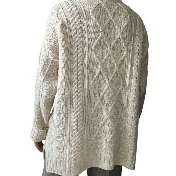 Aran Crafts Womens White 100% Merino Wool Cable Knit Fisherman Irish Sweater XXL - Picture 7 of 8
